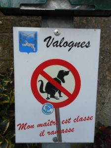 Panneau avec un pictogramme de chien faisant ses besoins dans un cercle rouge barré.